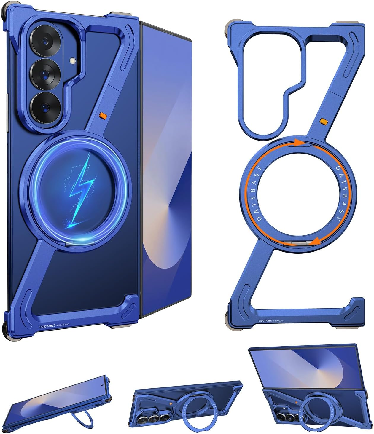 Z Shape for Samsung Galaxy Z Fold 7 Case, Frameless Aluminium Thin Mobile Phone Case with 360&deg; Rotating Magnetic Stand, Metal Shockproof Protective Case for Samsung Z Fold 7 Case (Blue Shadow) image number 6