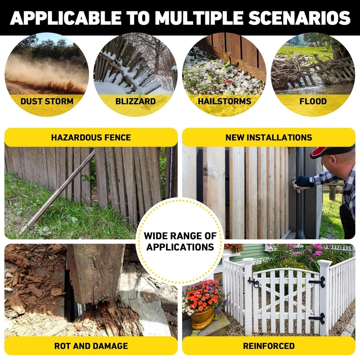 2 Pack Thicker Fence Post Repair Kit, Steel Fence Post Stakes, 34 Inches Anchor Ground Spike for Repairing Broken Wood Fence Post