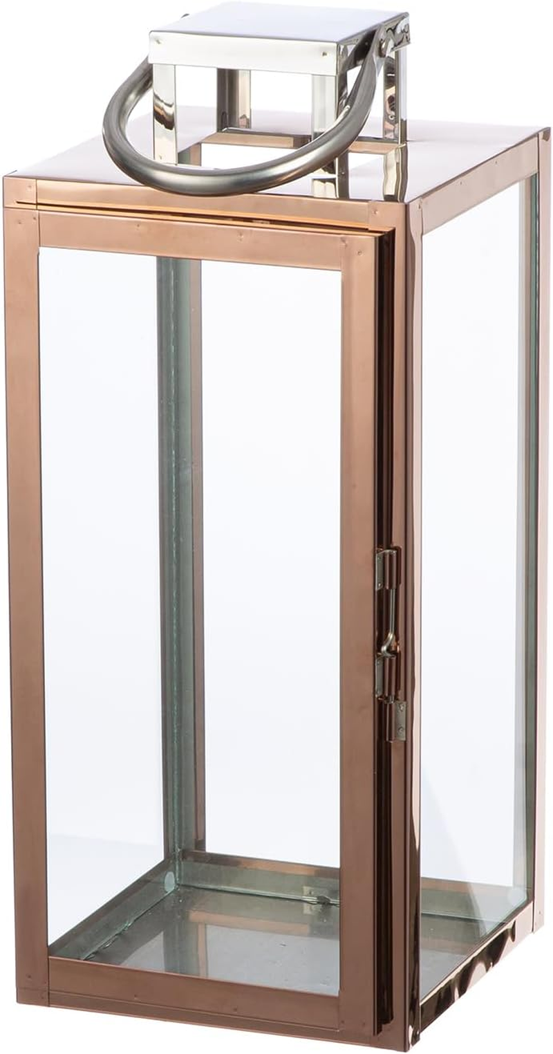 Casablanca Set of 2 Galano Lanterns Made of Stainless Steel and Glass - Rose Gold - Shiny - Height 38 Cm X Width 16 Cm - Candle Holder image number 3