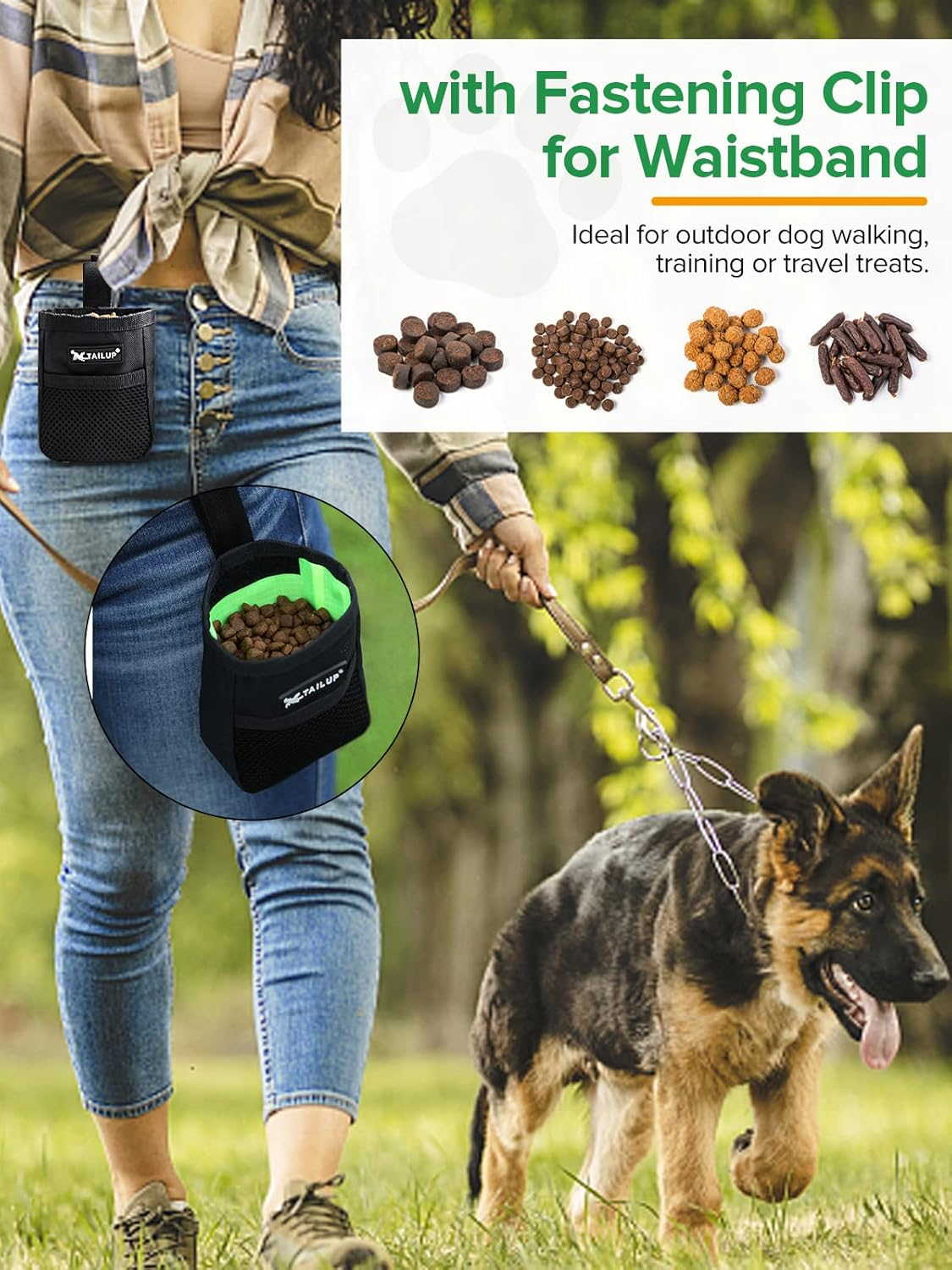 Realure Small Dog Treat Bag, Hands-Free Puppy Treat Bag with Waist Belt Clip, Easy Open Dog Treat Pouch Bag, Outdoor Use Dog Treat Bags for Pet Puppy Walking Training Travel Waterproof, Double, Black image number 2