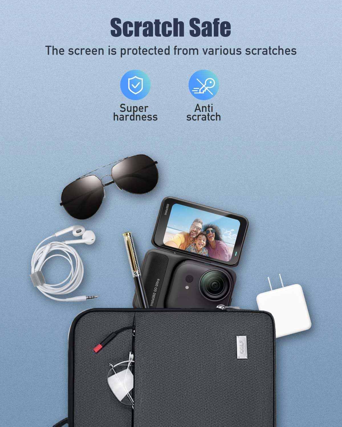 YAJOJO [2+2 Pack] Screen Protector for Insta360 Go Ultra, Screen Protector & Lens Protector for Insta360 Go Ultra Action Camera, 9H Hardness Ultra Clear Tempered Glass,Anti-Scratch Anti-Fingerprint image number 3