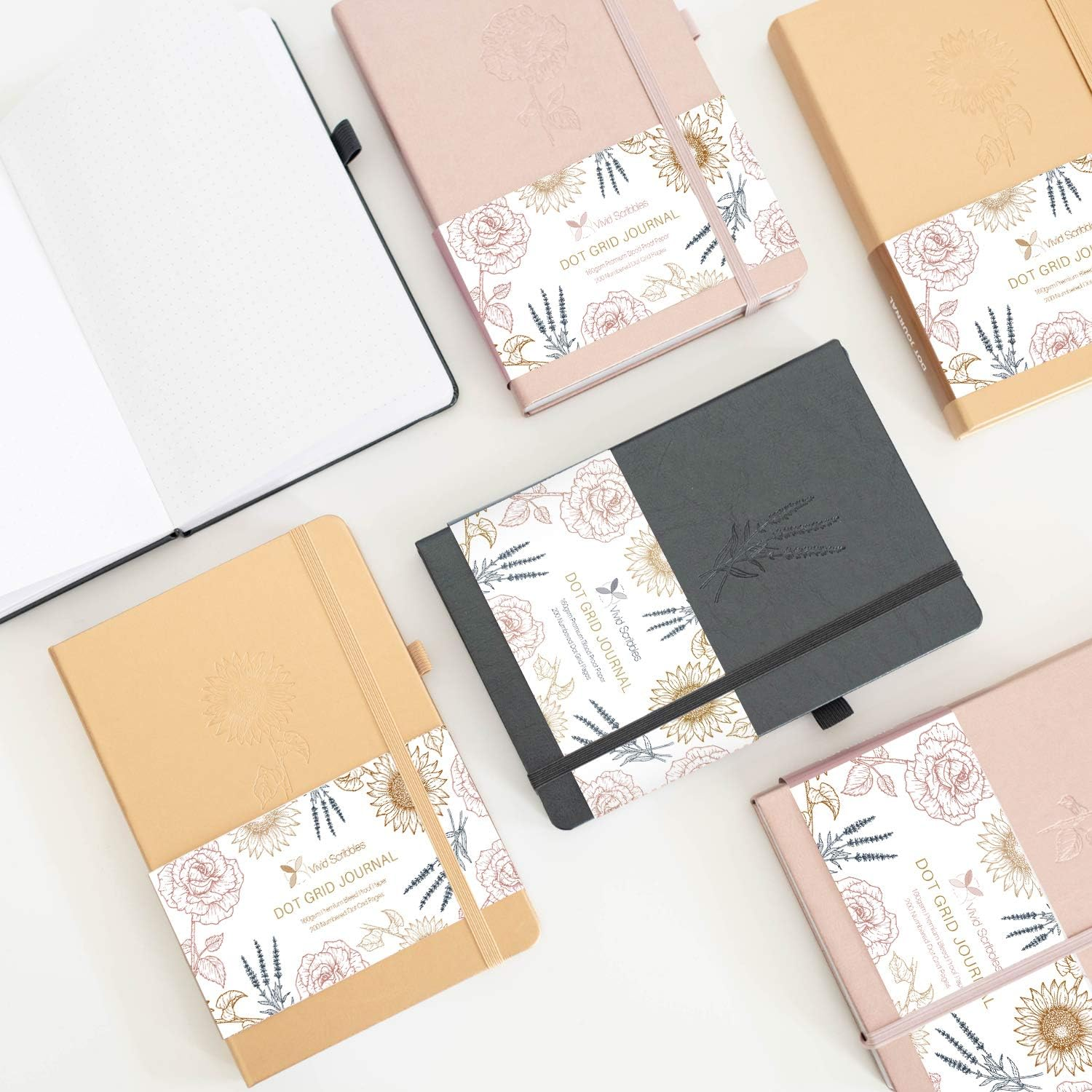 VIVID SCRIBBLES Dotted Journal &ndash; 160Gsm No Bleed Thick White Paper &ndash; 200 Numbered Dot Grid Pages &ndash; A5 Dotted Bullet Notebooks Includes a Gift Box and Journal Stickers - White image number 2