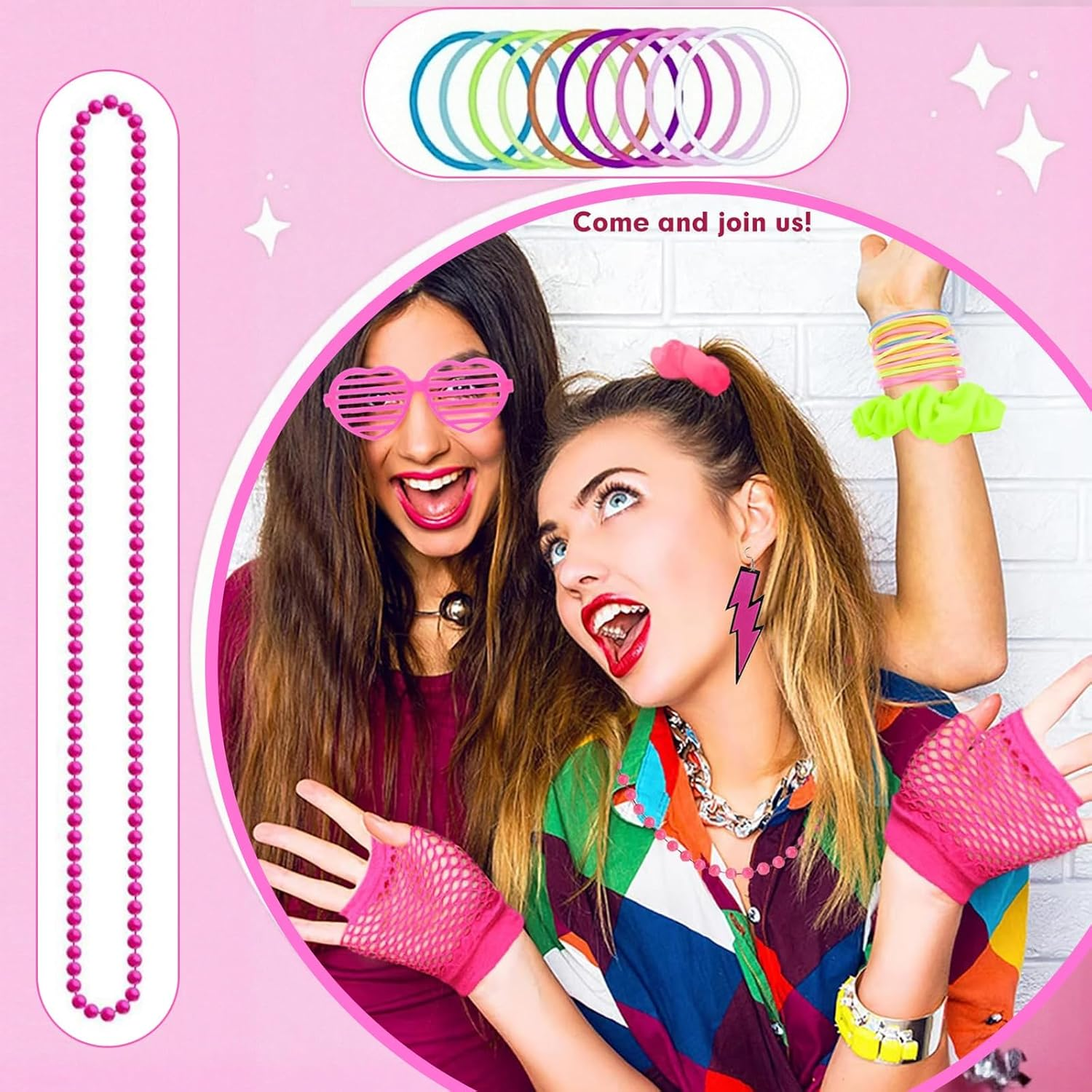 80S Accessories for Women, 1980S Neon Fancy Dress Costume for Girls, Women Sexy Casual Top for 1980S Retro Theme Party image number 4