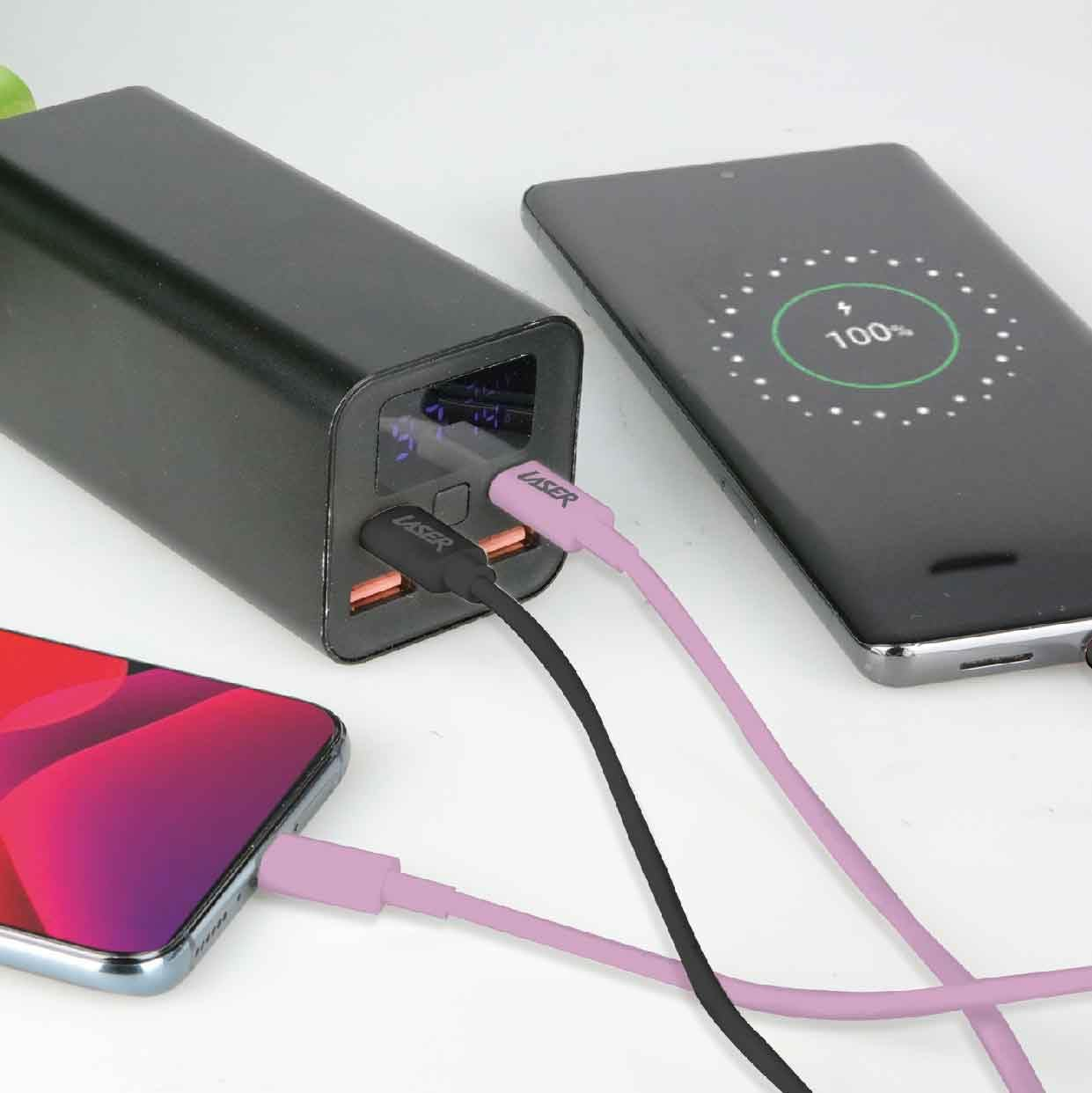 Laser 2M USB-C to USB-C Charger Cable 2-Pack 60W, 480Mbps Data, Compatible with Macbook Pro/Air, Ipad Pro/Air/Mini, Iphone 15/Pro/Max, Samsung Galaxy S23/S24/Ultra and More USB C Devices, Pink/Black image number 1