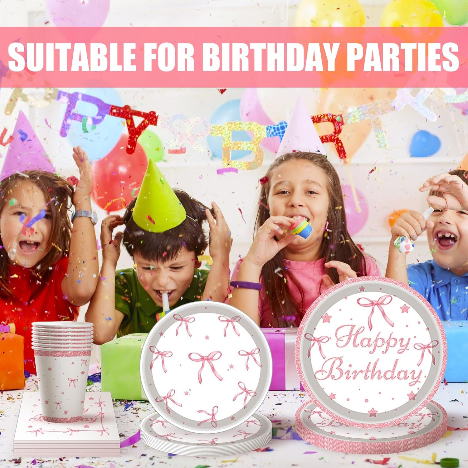 PEKGLOW 84Pcs Bow Party Supplies Pink Bow Plates Napkins Tableware Bowknot Dinnerware for Women'S Coquette Birthday Party Supplies Paper Plates Bachelorette Engagement Pink Birthday Decoration image number 2