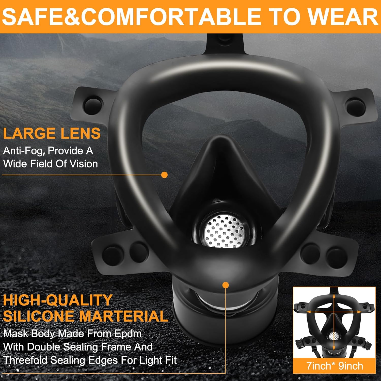 Military Black Full Face Reusable Gas Mask and Chemical Survival Mask, Ski with 40Mm Activated Carbon Filter to Protect against Gas/Dust/Organics/Asbestos,Suitable for Various Working Environments image number 4