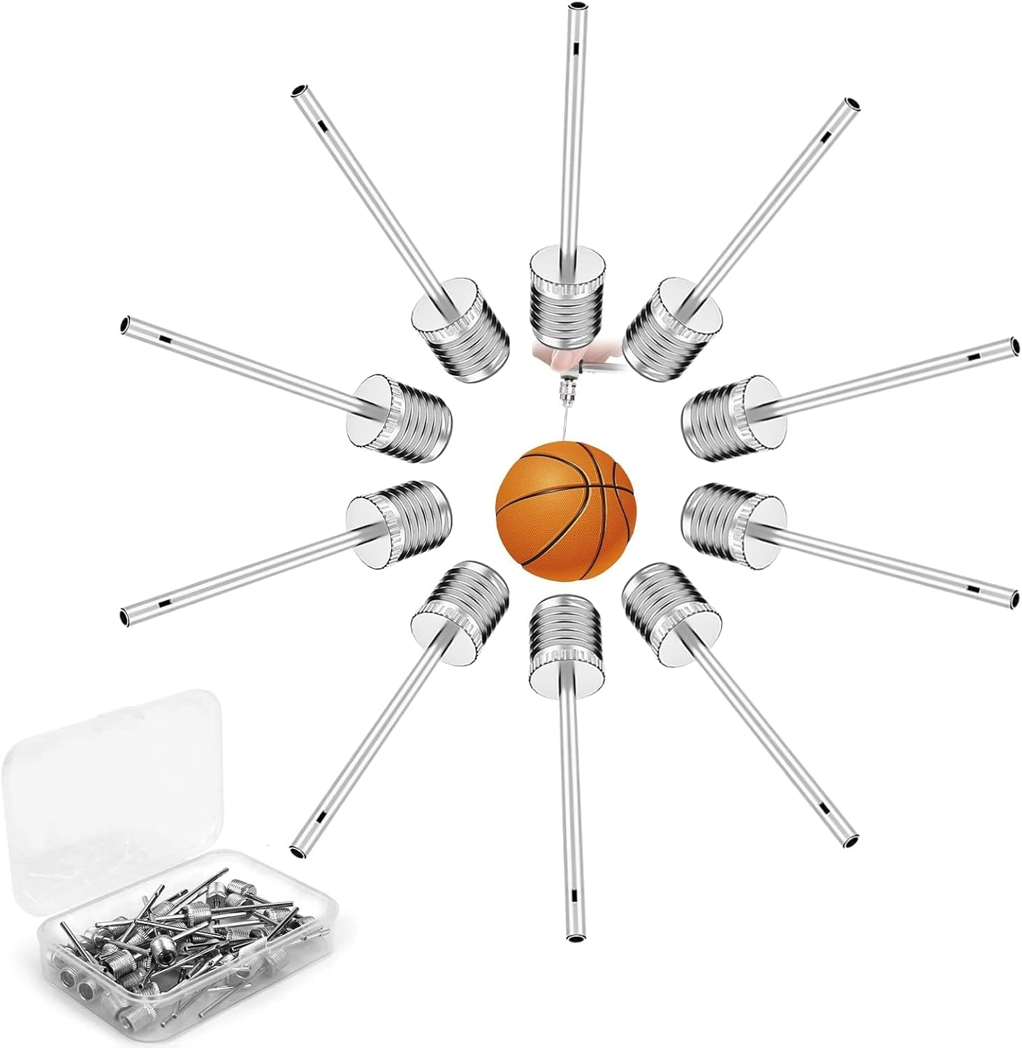 Ball Pump Inflation Needle, 20 Pcs Stainless Steel Air Pump Needles with Storage Box for Blowing up Football, Basketball, Volleyball, and All Other Sports Balls image number 4