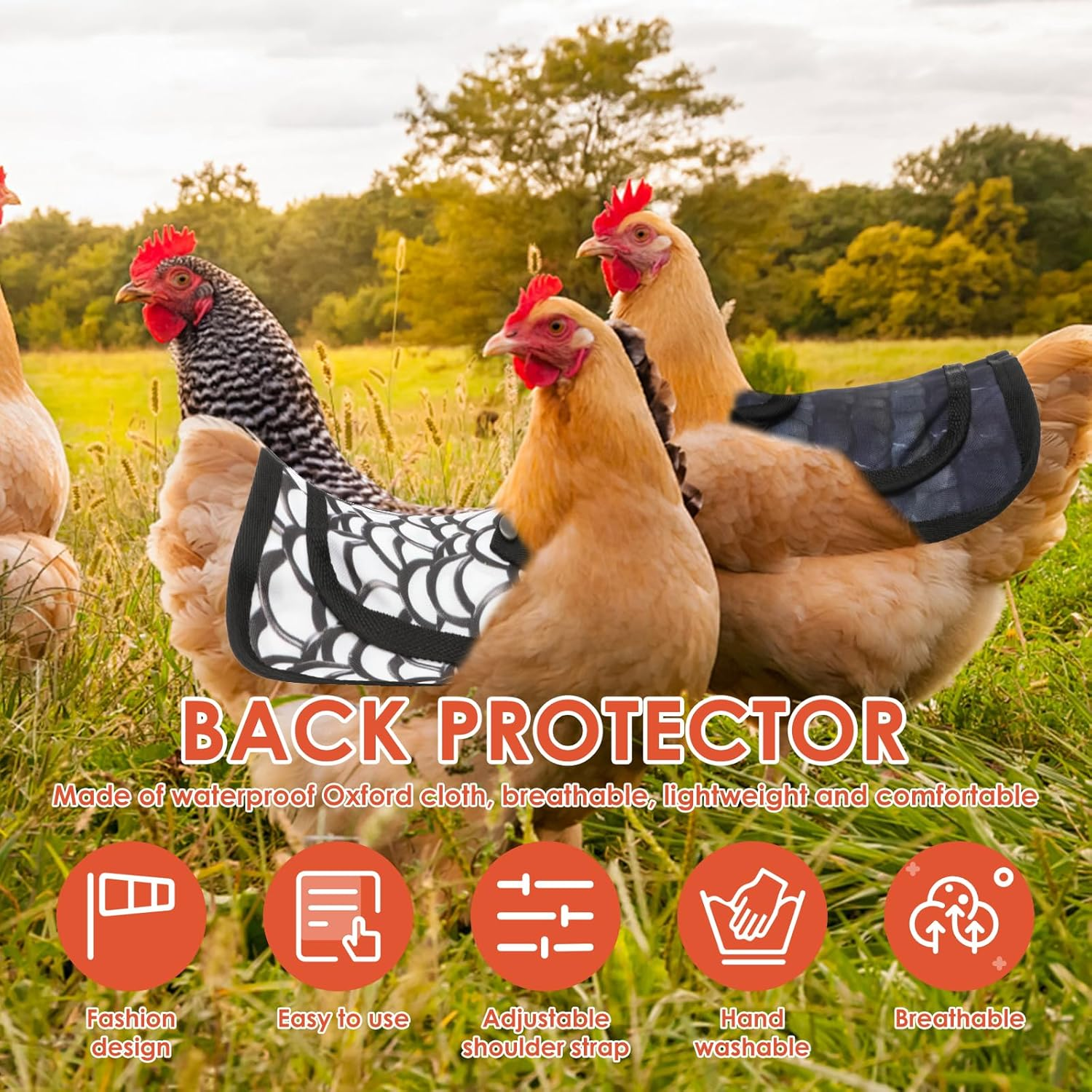 3 Pcs Chicken Saddle, Waterproof Oxford Cloth Chicken Back Protector with Adjustable Strap, Hen Apron for Poultry Back and Side 19X19X0.5 Cm image number 2