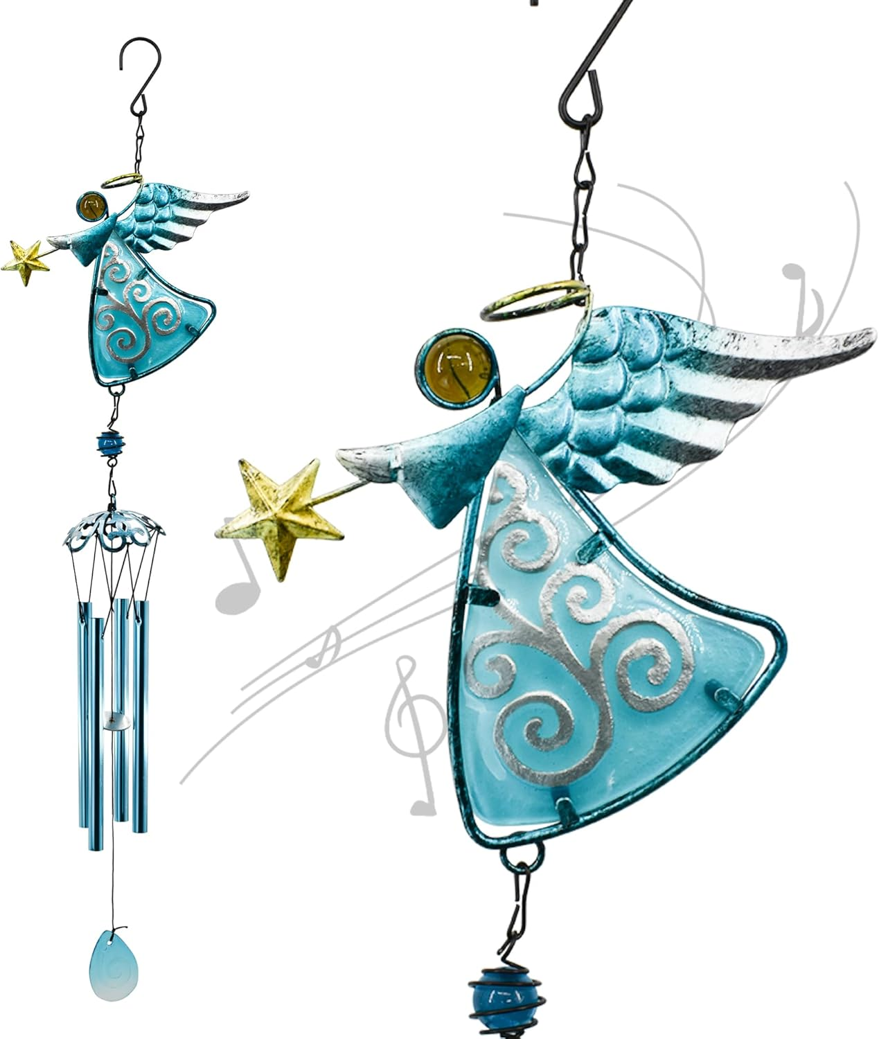 Mrmrkura Angel Wind Chimes for Outside, Metal Wind Chimes with Tubes for Home Garden Decoration Christmas Hanging Ornament Wind Bell Gifts for Mom (Blue) image number 2