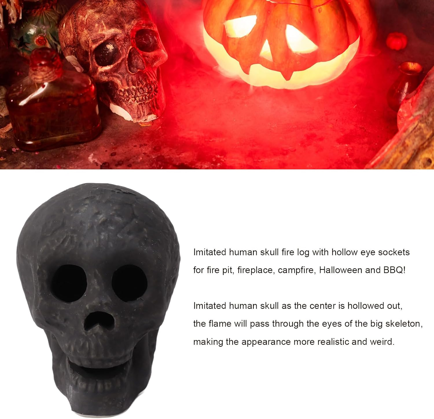4Pcs Fireproof Fire Pit Skull, Fireproof Imitated Human Skull Ceramic Fireproof Rock, Halloween Skull Shaped Fire Stones for Fire Pit Bonfire Campfire Fireplaces Halloween Decor image number 3