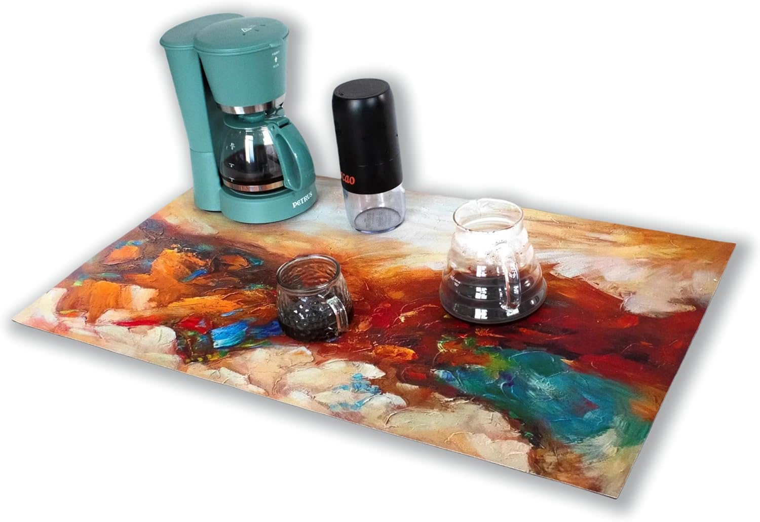 Coffee Mats,Oil Painting Style Quick Drying Mats，Kitchen Counter Dish Drying Mat，Coffee Bar Mats，Non-Slip Design，Keep Clean and Dry (Gray-White-Gold, 17.7*29.5 Inch（45Cm*75Cm）)