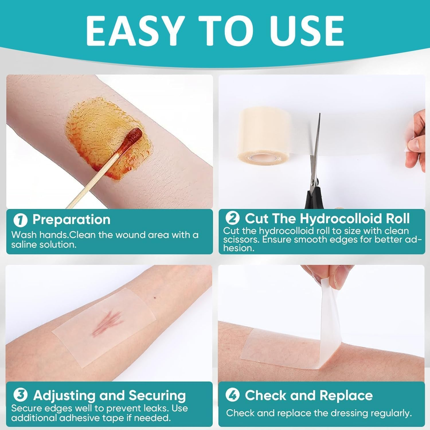 Medical Hydrocolloid Bandages Roll, Hydrocolloids Rolls for Wound Care, Cut to Size, Ultra Absorbent, Flexible and Waterproof, Home First Aid Kit Essential, 5Cm*2M image number 5