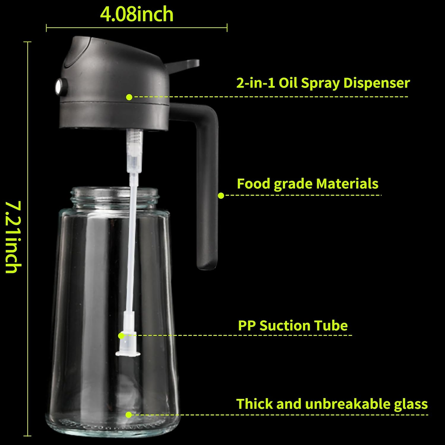 2 Pack Oil Sprayer for Cooking, 2 in 1 Olive Oil Dispenser Bottle for Kitchen, 16Oz/470Ml Oil Dispenser Bottle, Food-Grade Glass Oil Mister for Air Fryer, Oven & Steak Frying, Black & Cream White image number 2