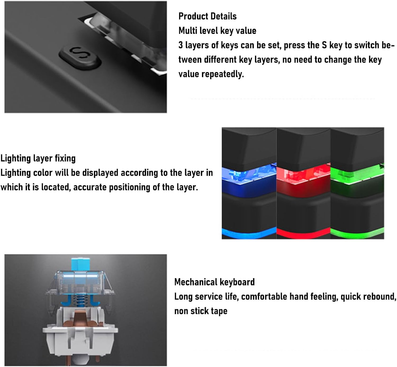 4 Key Mini Keypad, One Handed Mechanical Gaming Keyboard, Wired USB Programming Macro Keypad with RGB Dynamic Lighting for Game Editing Working image number 4
