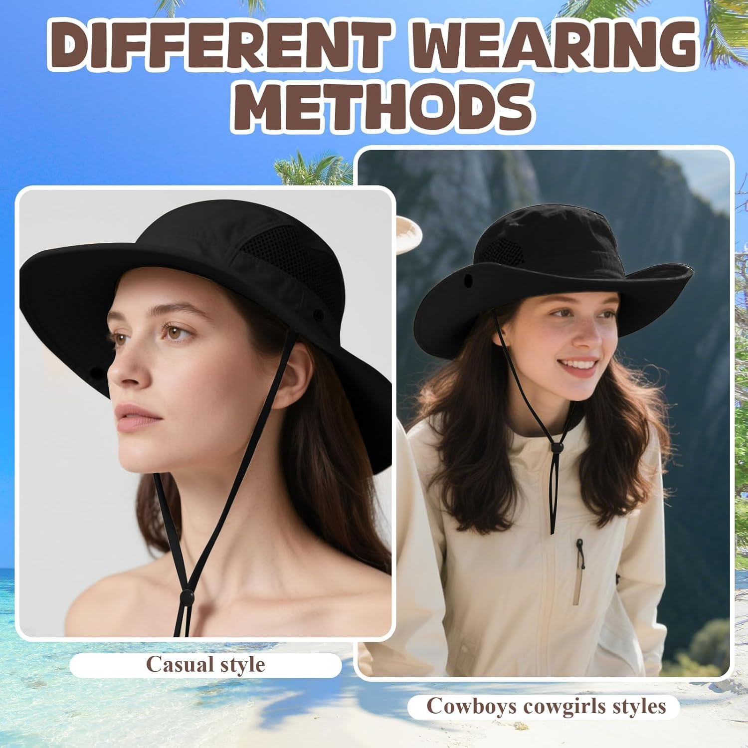 Qorvix UV Protection Wide Brim Sun Hat for Women Men, Adjustable Mesh Safari Hat with Breathable Design, Packable Lightweight for Beach Fishing Hiking and Outdoor Activities image number 2