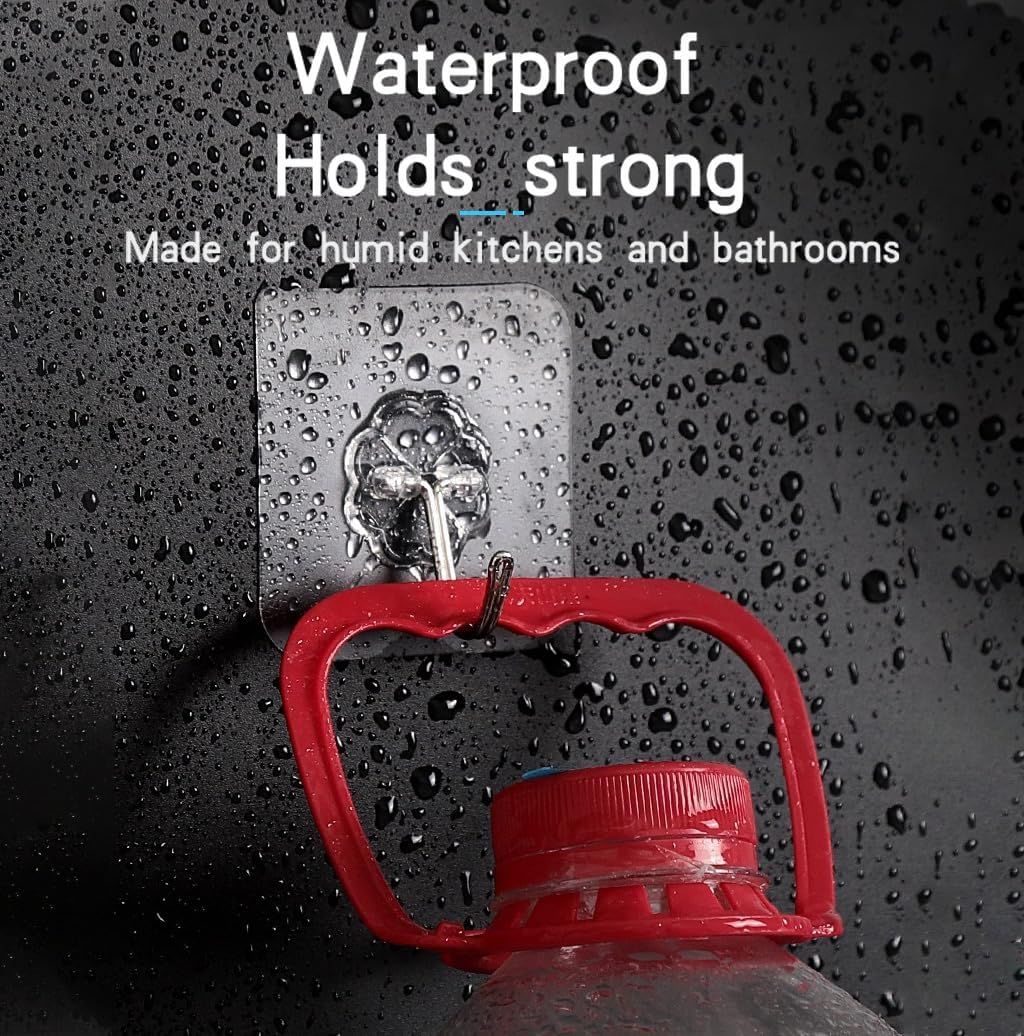 Adhesive Wall Hook, 16 Piece Set Heavy-Duty Thickened Self-Adhesive Hook，33Lb Max Loading，Transparent, Waterproof, Bathroom, Outdoor, Kitchen, Doors, Practical Tools. (16, 2.3&Prime;*2.3&Prime; 33Lb Max) image number 1