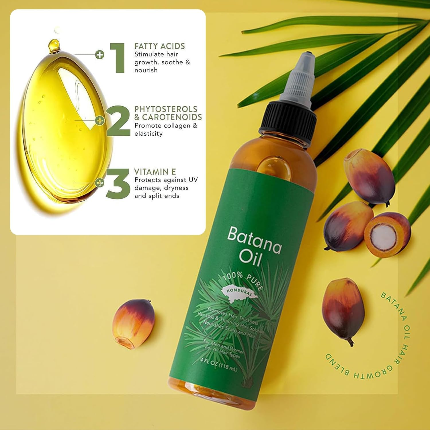 Organics Batana Oil for Hair,100% Pure, Skin Moisturizer, Eyebrows,Organic and Cold Pressed Hair Oil from Honduras,Enhances Hair & Skin Radiance, Leaves Your Hair Smoother Oil - 118ML image number 1