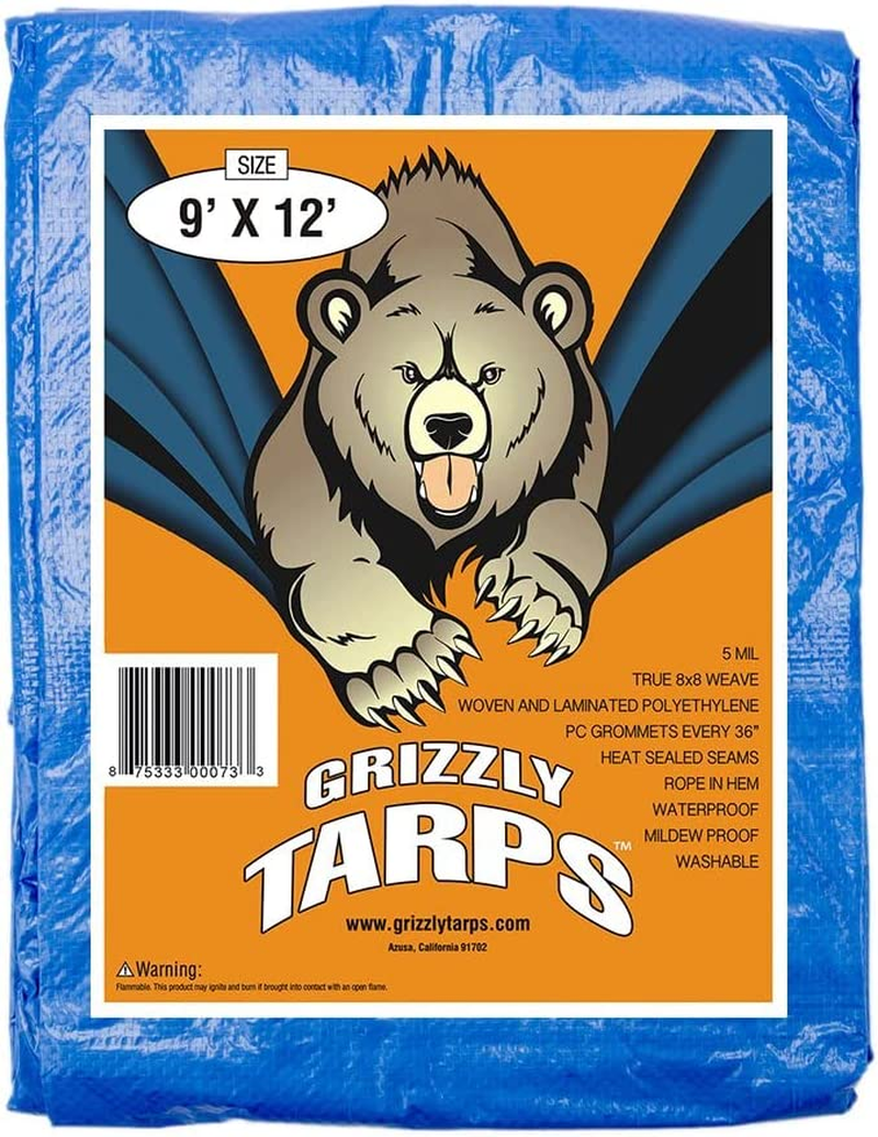 B-Air Grizzly Tarps by 9' X 12' Large Multi-Purpose Waterproof Heavy Duty Poly Tarp with Grommets Every 36", 8X8 Weave, 5 Mil Thick, for Home, Boats, Cars, Camping, Protective Cover, Blue image number 3