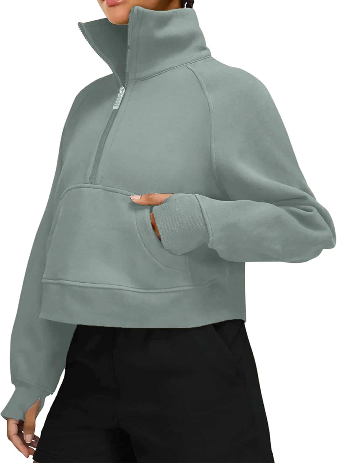 Oyamiki Womens Sweatshirt Long Sleeve Half Zip Pullover Tops Fashion Cropped Hoodie Casual Fall Fleece Lined with Thumb Hole image number 4