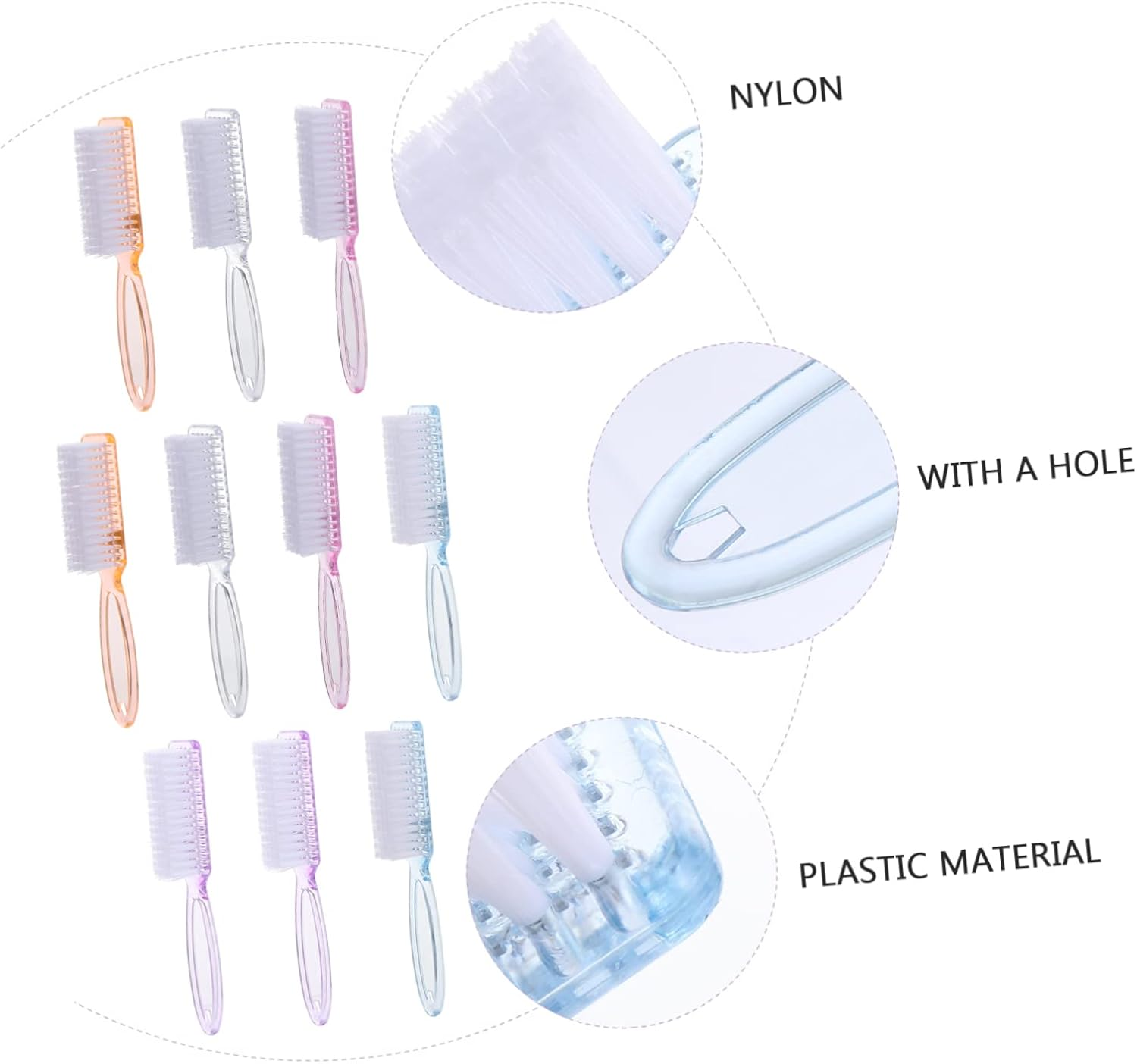 ADOCARN 10Pcs Handle Nail Fingernail Brush Set Nail Cleaning Brush for Hand Fingertip Toe Kitchen Bathroom Garden Ergonomic Design image number 3