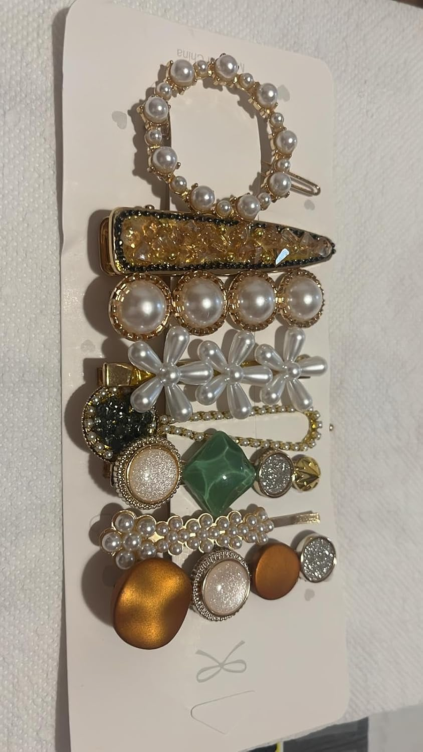 NTY Collections Korean Style Pearl Hair Accessories Set, 8 Pieces Decorative Barrettes with Flowers, Rhinestones, Gold Accents for Women