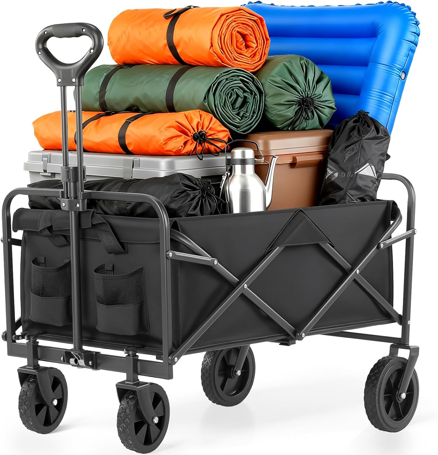 Collapsible Folding Wagon, Outdoor Utility Wagon, Adjustable Beach Wagon Cart with All-Terrain Big Wheels, Portable Grocery Wagon for Outdoor, Camping, Sports, Beach & Shopping image number 1