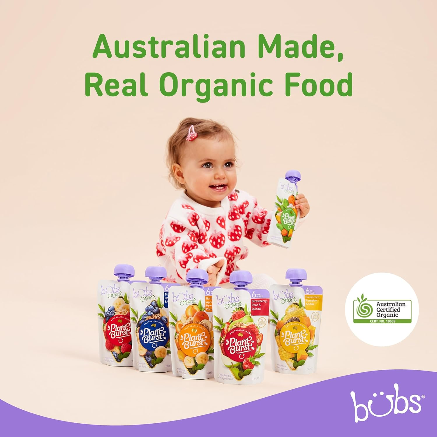 Bubs Organic Super Vegetable Rice Congee Pouch, 6+ Months Baby Food, Veggie Puree Snack, No Added Sugar, 120G (Pack of 3) image number 1