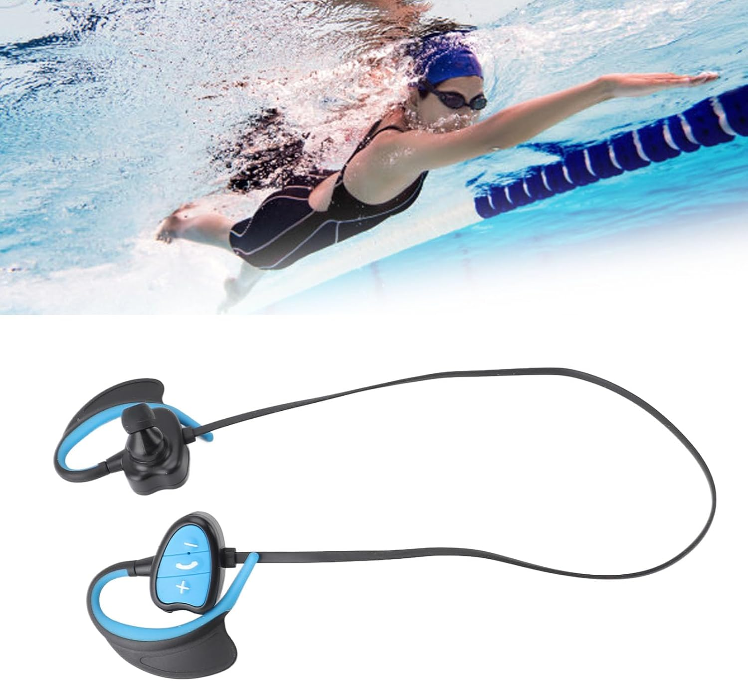 Jiawu Swimming Headphones IPX8 Waterproof, In-Ear Earbud Headphones with Bluetooth 5.4, Underwater Headphone for Swimmings, Sports Headphone for Swimming, Running and Cycling (Black)