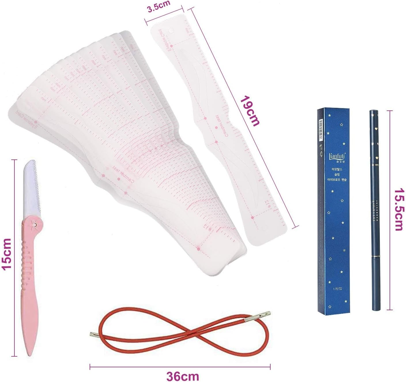 Eyebrow Stencil for Beginners, 12 Styles Eyebrow Stencil Set with Fixed Rope and Eyebrow Shaver, Reusable DIY Stamp for Quick Makeup image number 5