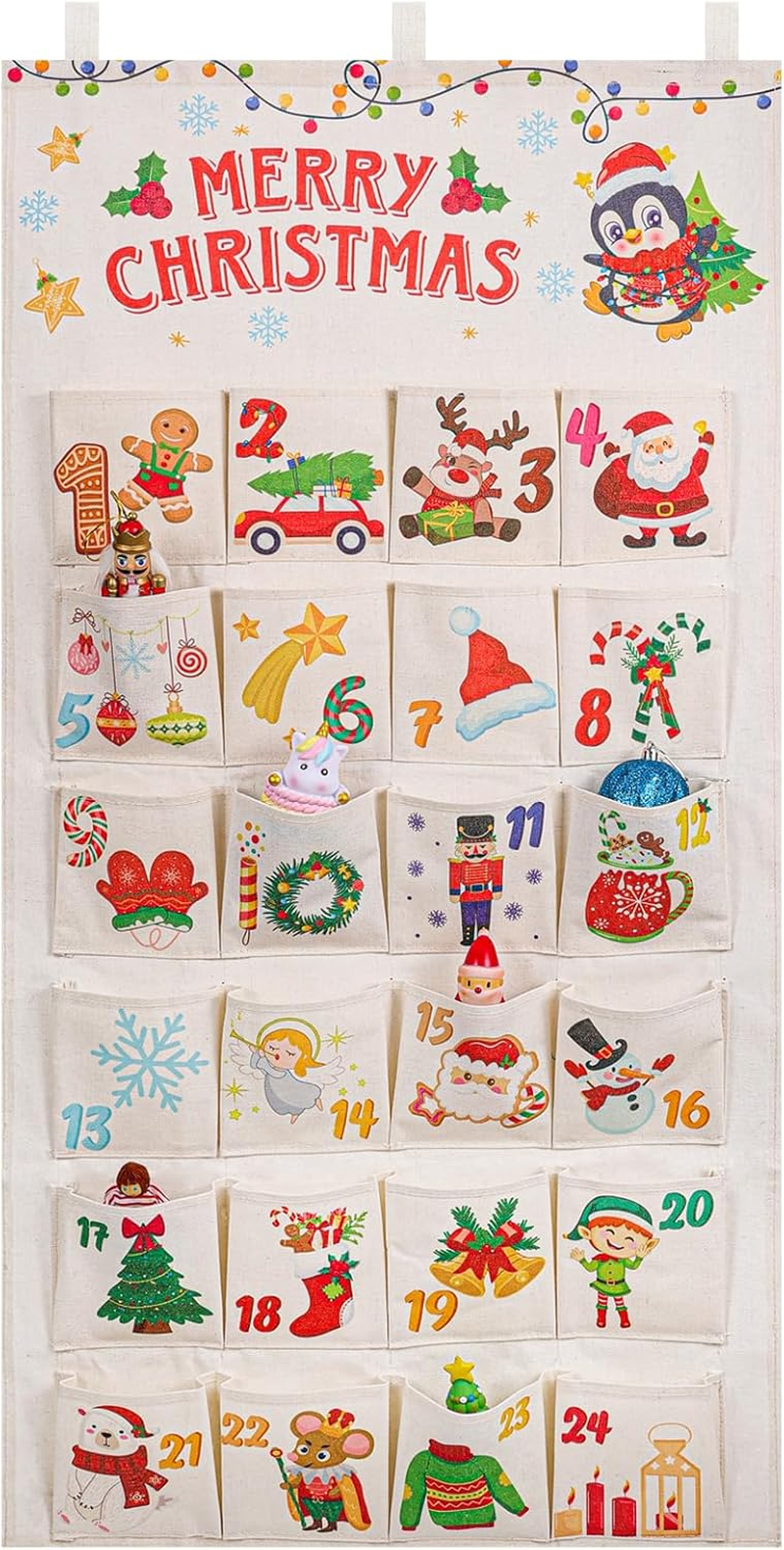 HOWAF Fabric Christmas Advent Calendar (Countdown to Christmas), 24 Days Mystery Christmas Countdown Calendar with 24 Pockets for Xmas Holiday Home Wall Decoration image number 4