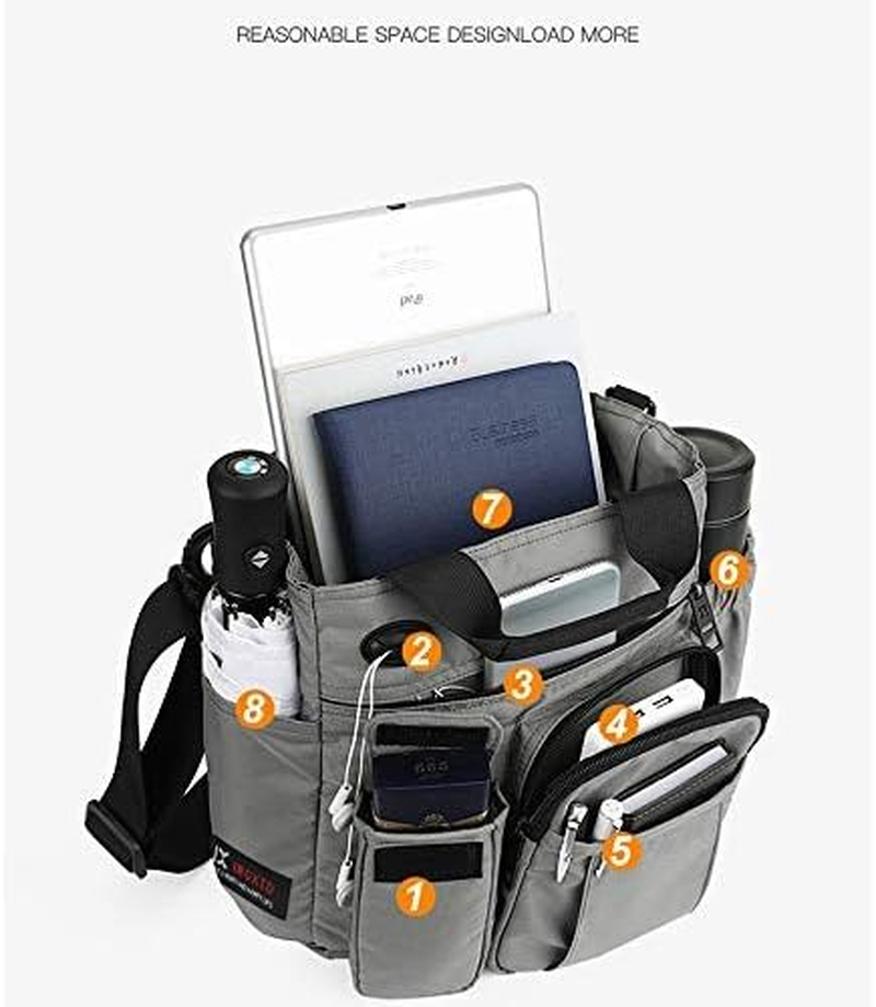 Mens Shoulder Bag,Multi-Functional Crossbody Messenger Bag Business Satchel Sling Travel Ipad Documents Briefcase (Grey) image number 2