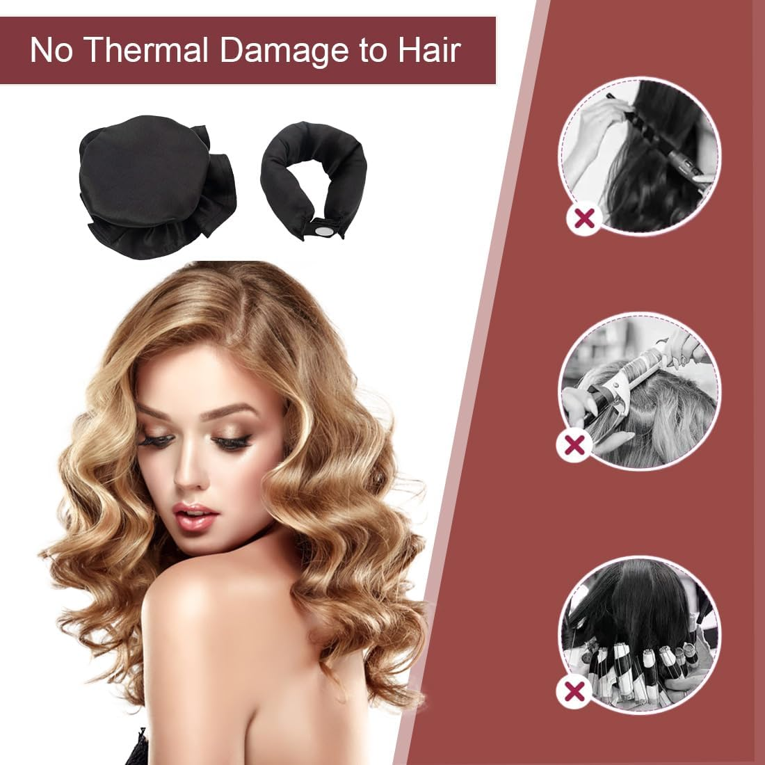 ZEPIQOR Curls without Heat, 3-Piece Heatless Curls Set Curlers, Non-Slip Heatless Curls, Heatless Curls Silk Hair Curler for Short, Medium, Long Hair Girls, DIY Overnight Curls (Black) image number 5