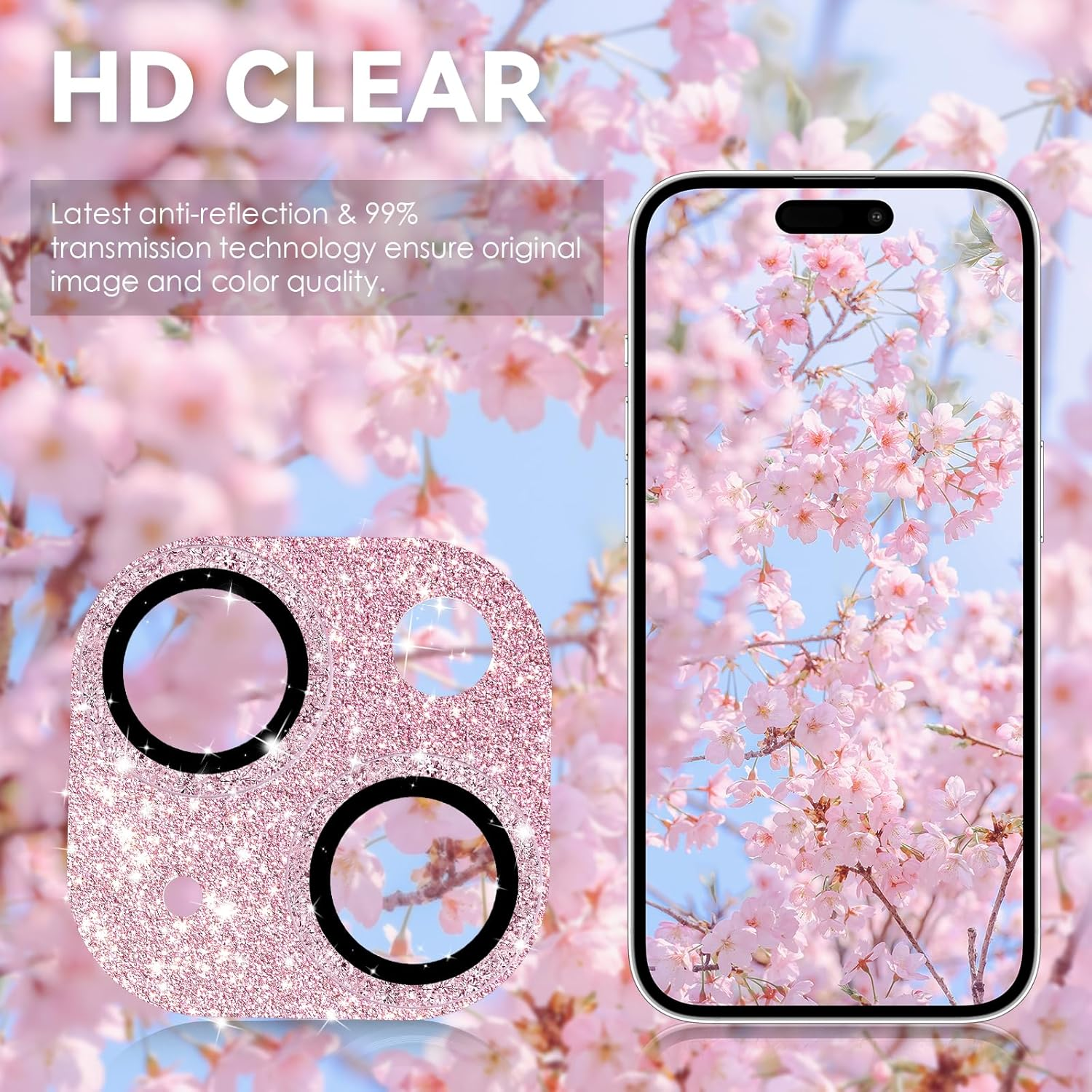 Cloudvalley for Iphone 15/ Iphone 15 plus Camera Lens Protector, HD Tempered Metal Matte Glass Anti-Scratch, Case Friendly Full Screen Cover Film Accessories, Glitterpink - Glitterblack image number 5