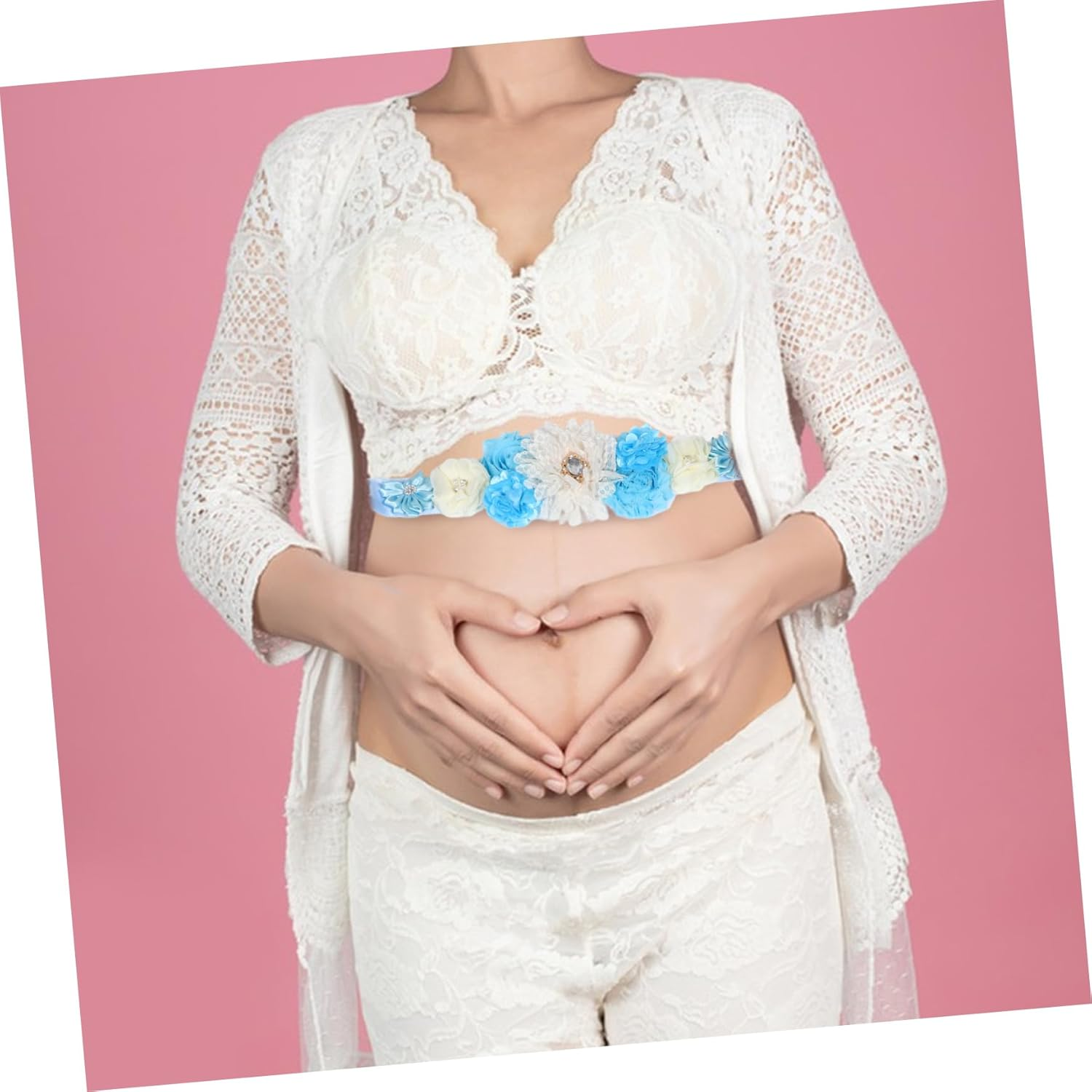 MERRYHAPY 2Pcs Maternity Flower Sash for Pregnancy Belly Band Belly Sashes for Shower Wedding Photo Shoot image number 1