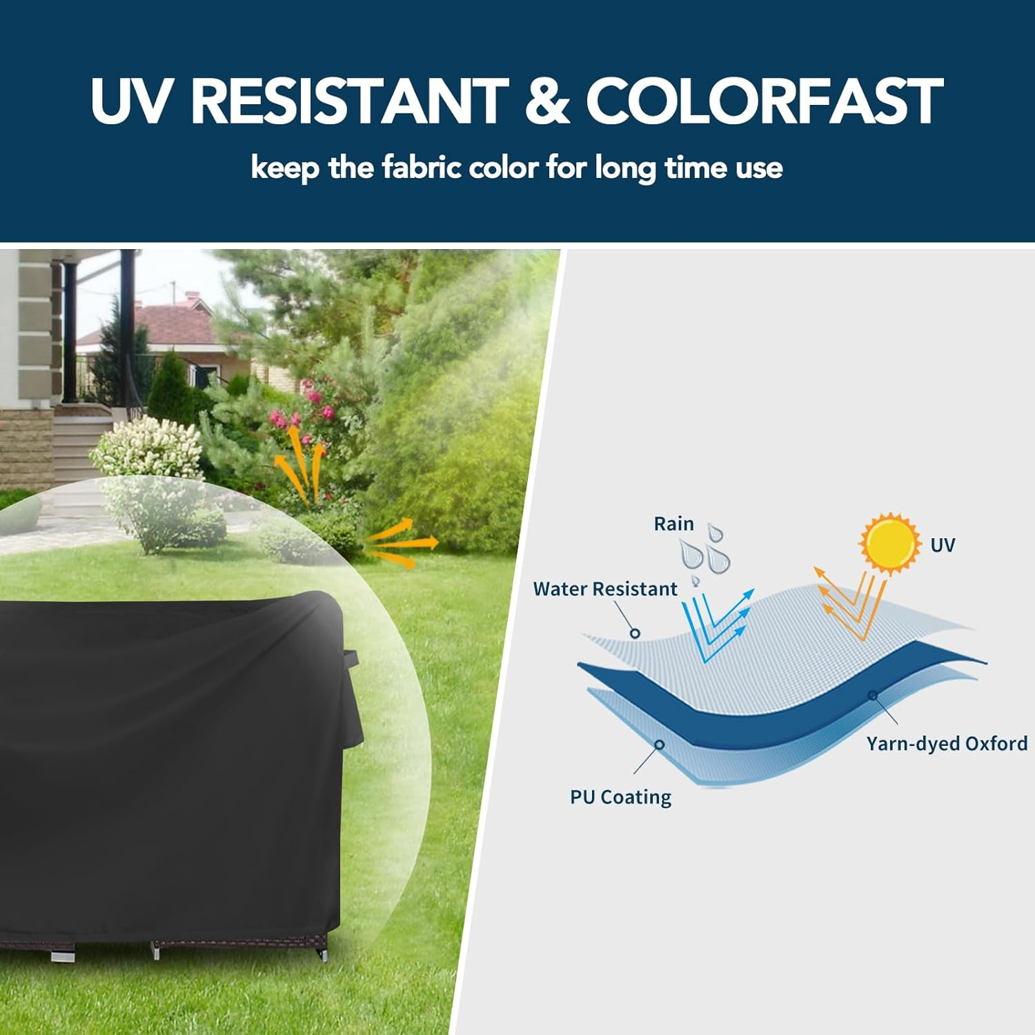 Easy-Going Rectangle Patio Furniture Cover Waterproof Outdoor Dining Table and Chair Cover Anti-Uv outside Sectional Sofa Set Covers (110"L X 84"W X 28"H, Black) image number 2