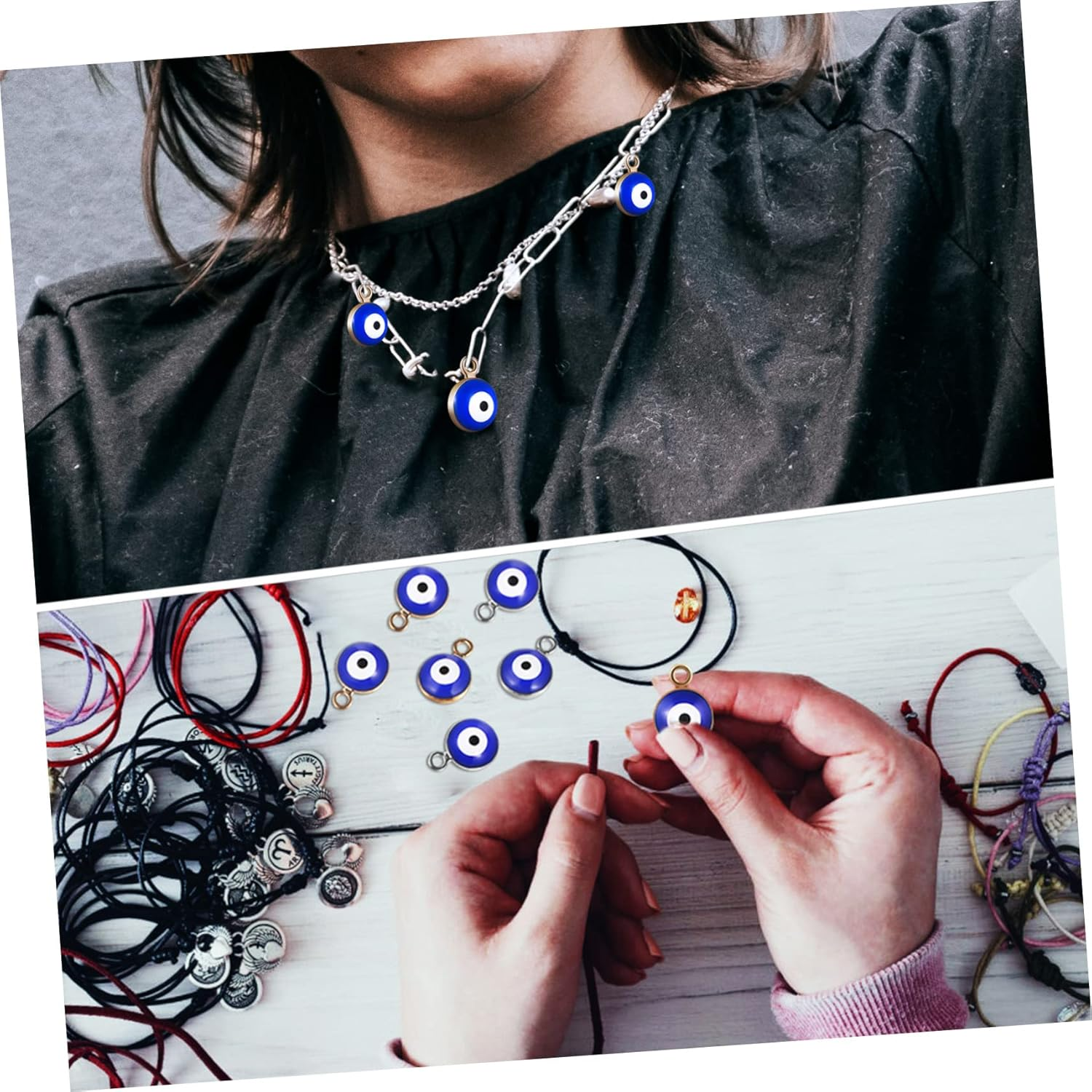 60Pcs Blue Evil Eye Beads Charms for DIY Jewelry Making Handmade Resin Pendants for Bracelets Necklaces Crafts Decoration image number 5