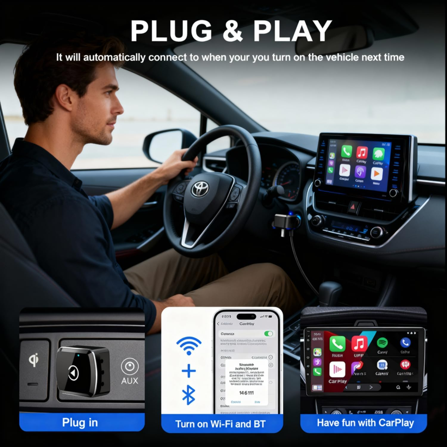 2025 Upgrade 2-In-1 Wireless Carplay Adapter& Android Auto Wireless Adapter, Converts Factory Wired to Wireless, A7 Dual-Core Chip for Zero Latency,Plug & Play Dongle with Stable Connection image number 1