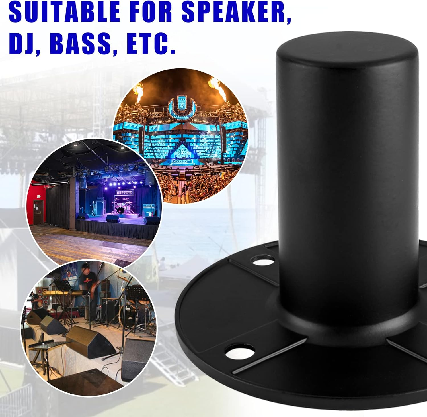 Waziaqoc 2PCS Speaker Pole Mount, Speaker Stand Top Hat Speaker Cabinet Pole Mount, 4.19" X 2.95", Black image number 5