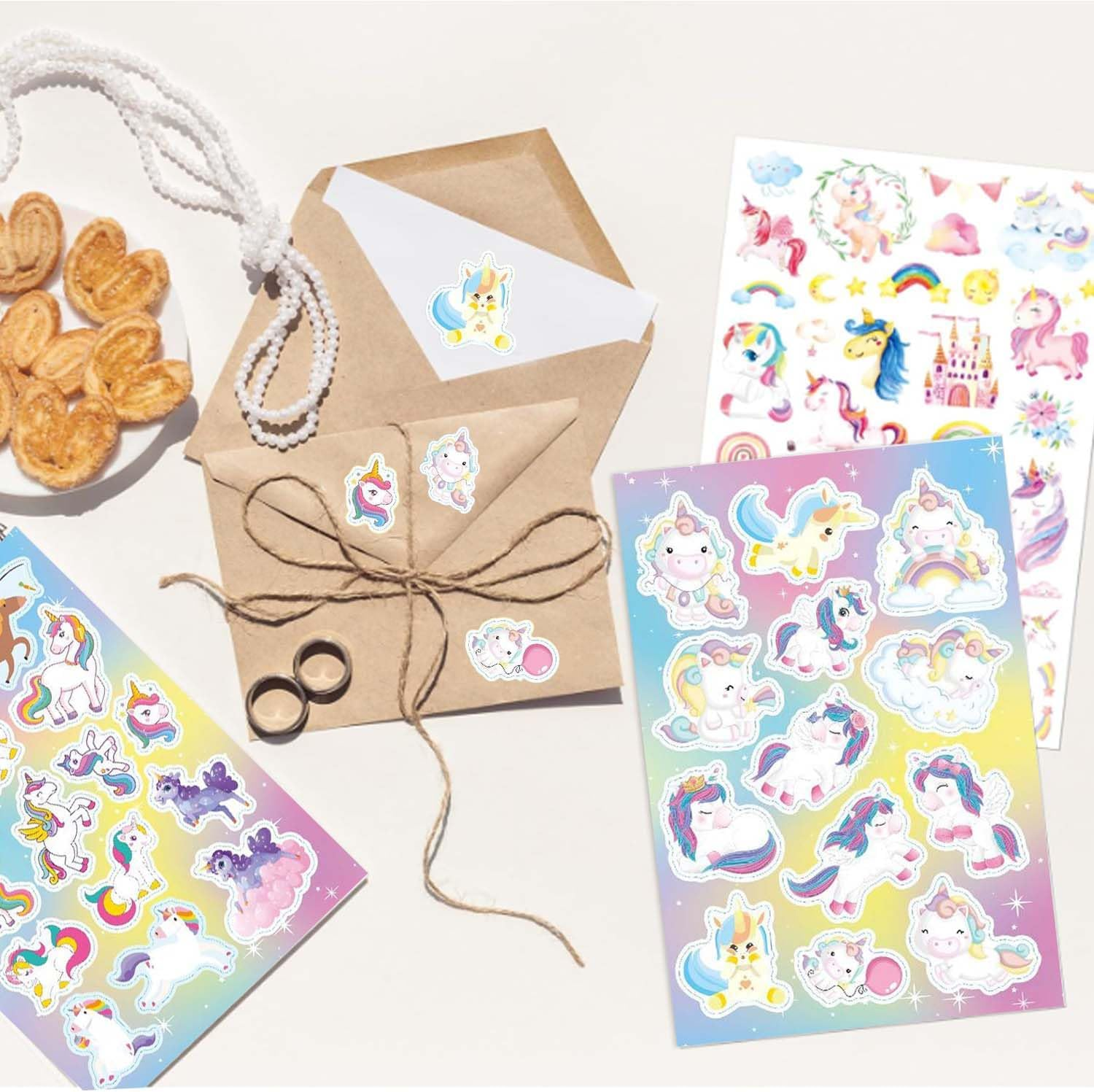 Shalve 32 Sheets Unicorn Stickers 420 PCS Cute Waterproof Stickers Wall Decal Self Adhesive Decals Party Birthday Invitations Envelopes Decorations Party Goodie Gifts Bags Decor School Class Rewards image number 3