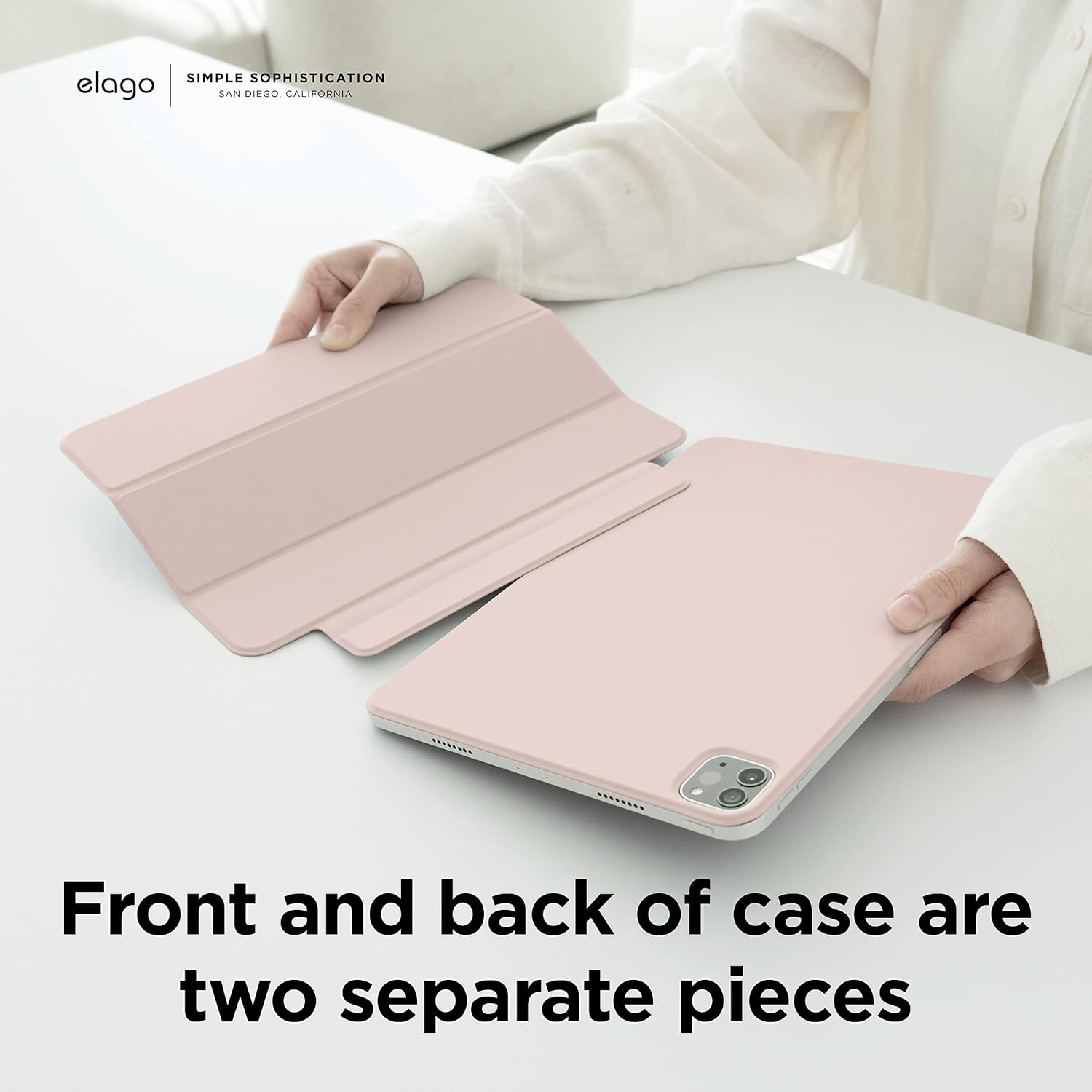 Elago Magnetic Folio Case for Ipad Air 5Th, 4Th Gen / 11 (M3, M2) / Pro 11 [10.9 Inch] - Back Plate Can Be Attached to Metal Materials, Compatible with Apple Pencil and Elago&rsquo;S Pencil Case (Sand Pink)