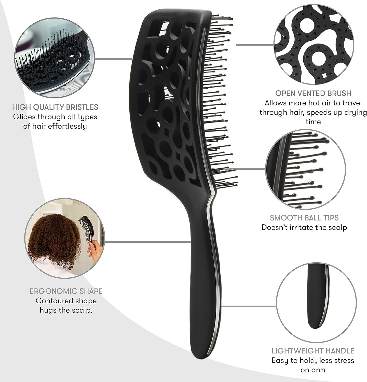 FRAMAR Professional Vented Hair Brush Paddle Curved Hair Brush for Blow Drying, Wet Paddle Brush for Women Blow Drying image number 4