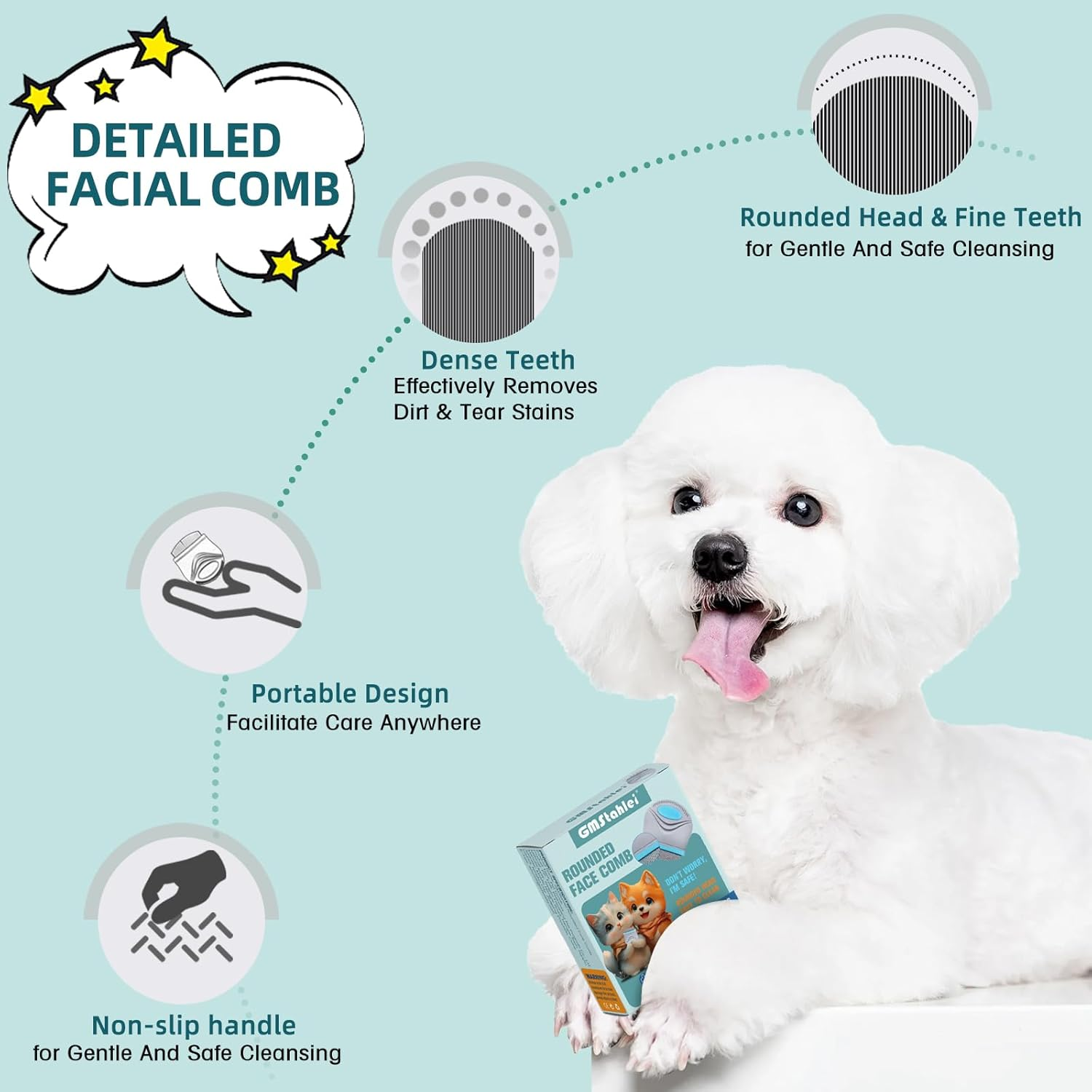 Gmstahlei Pet Face Comb, Stainless Steel Fine-Tooth Eye Grooming Brush, Gentle & Safe for Dogs & Cats, Removes Tear Stains & Discharge, Lightweight & Portable, Suitable for All Furry Pets image number 4