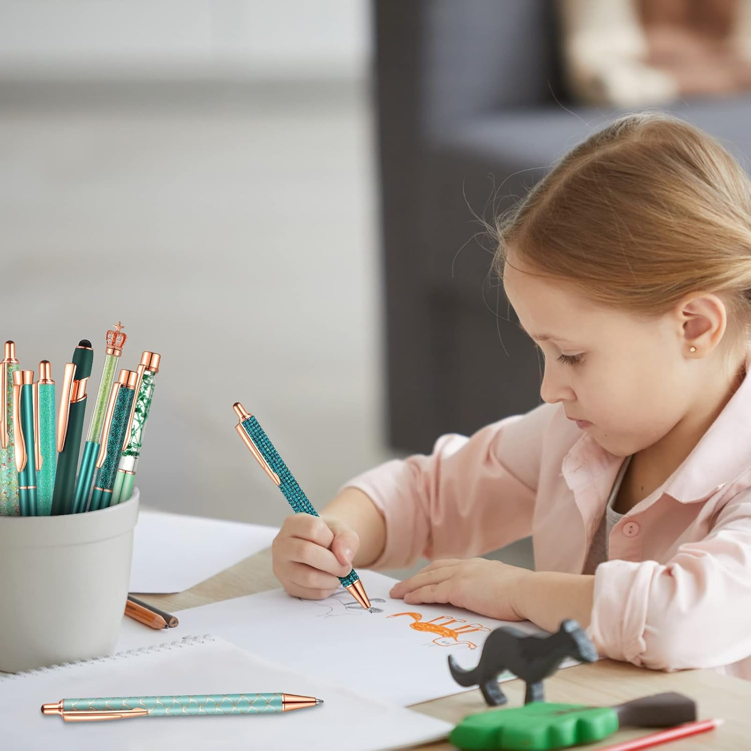 Yaomiao 9 Pcs Ballpoint Pens Set for Women Metal Crystal Diamond Pen Glitter Black Ink Pen Fancy Pens for Women Christmas Birthday Wedding Gift(Malachite Blue) image number 2