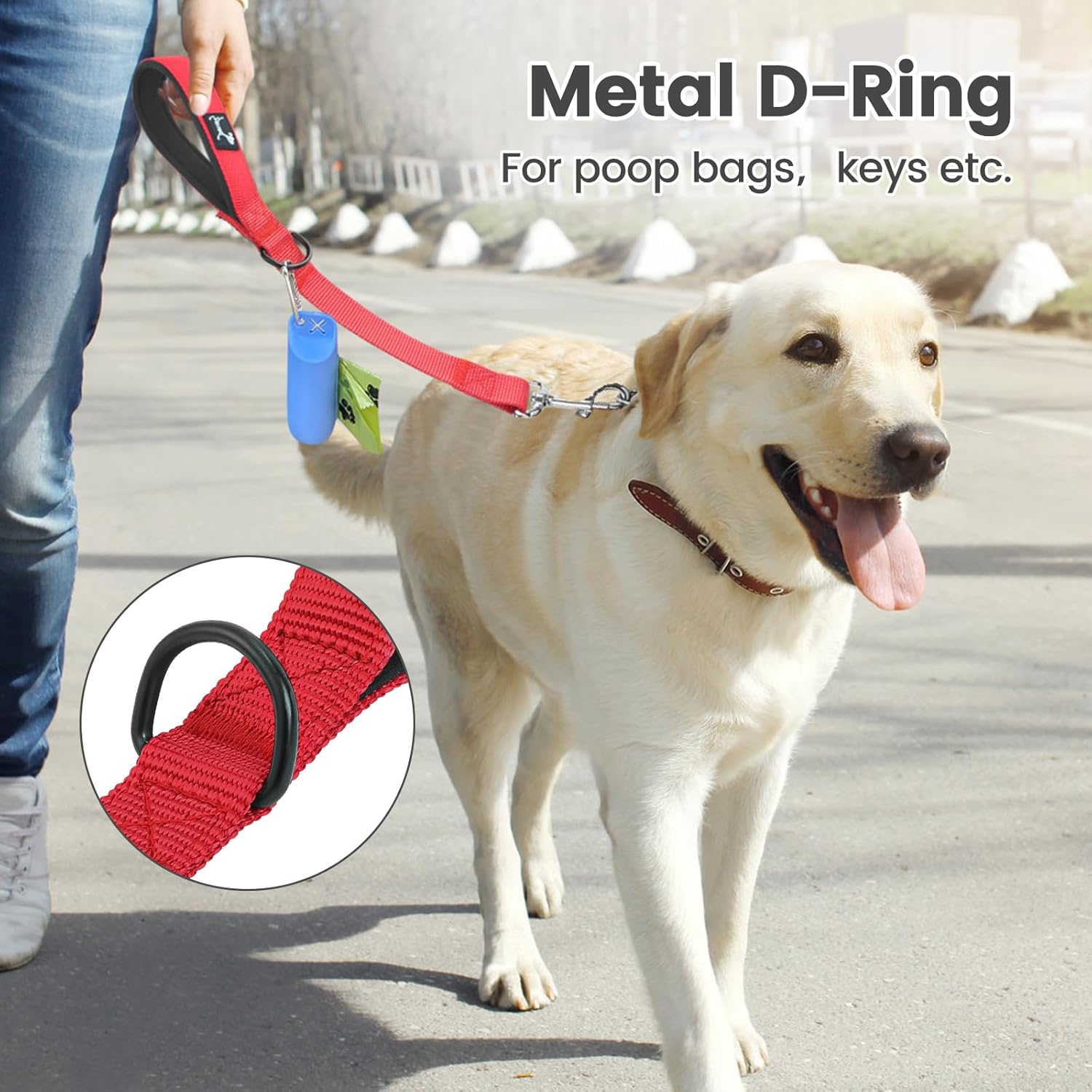 PETTOM Short Dog Lead for Large Dogs Soft Padded Handle Strong Dog Leads Easy Control Nylon Pet Walking Training Leads Handle (Red M) - Red L image number 4