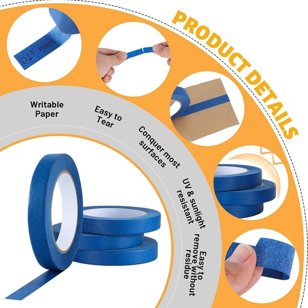 Blue Painters Tape Paint Tape Blue Tape for Painting Automotive Walls Packing Removable Free Residue, 4 Rolls image number 4
