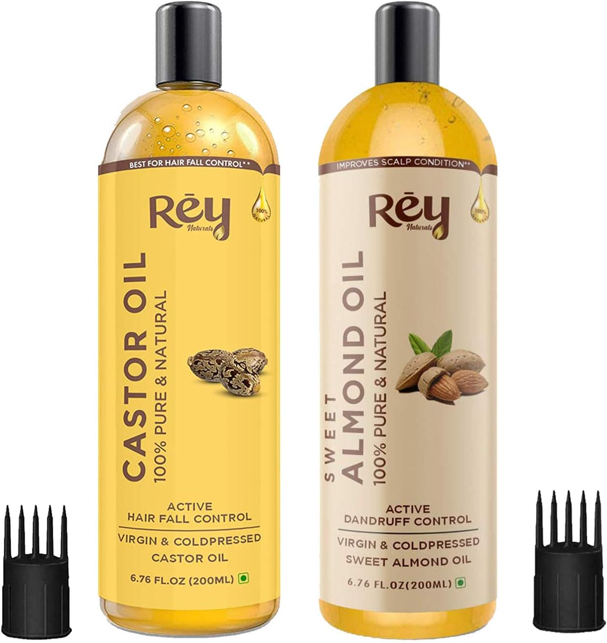 Rey Naturals Cold Pressed Castor Oil & Sweet Almond Oil - for Hair & Skin - 200Ml + 200Ml image number 6