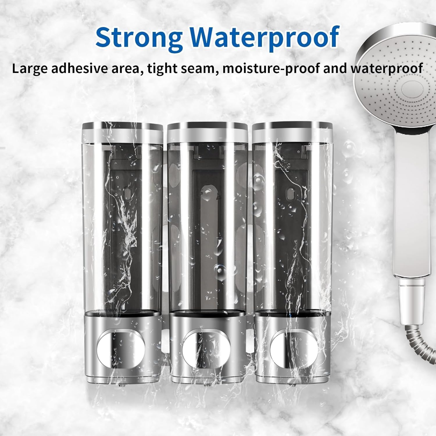 3-In-1 Shampoo and Conditioner Dispenser, 3 Chamber No Drill Wall-Mounted Shower Soap Dispenser for Bathroom Hotel image number 5