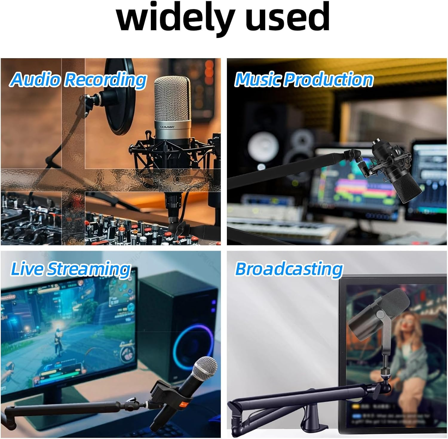 Yazoni Microphone Boom Arm, Low Profile Mic Arm Stand with Desk Mount Clamp, Screw Adapter, Hidden Cable Channels, Adjustable Mic Stand for Boom Stick Microphone, for Podcast Gaming Streaming Studio image number 6