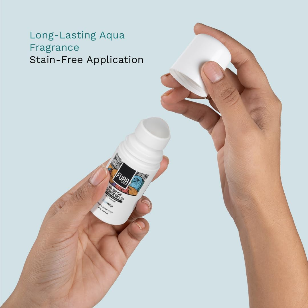 FURR 4% AHA BHA Underarm Roll on with Kojic Acid | Long-Lasting Fresh Aqua Fragrance | Helps Reduce Pigmentation, Prevents Body Odour & Brightens Skin | Dermatologically Tested | Antiperspirant | 40Ml image number 6