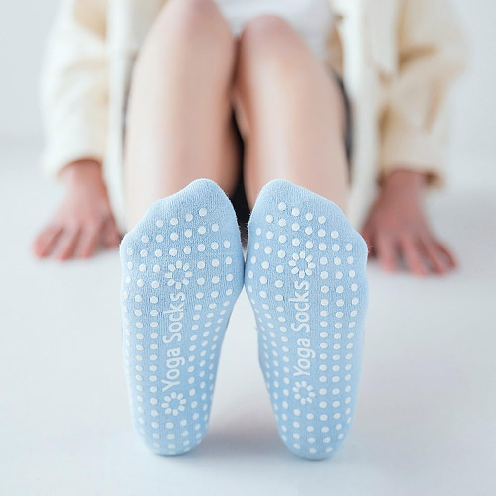 1Pairs Black Yoga Socks Non Slip Massage Pilates Ballet Sock with Grip Exercise Gym - Beam Green image number 7